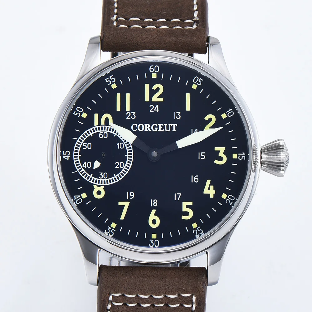 Corgeut 44mm 17 jóias st3600 relógio mecânico masculino logotipo personalizado mão enrolamento gaivota 6497 movimento relógios de pulso masculinos