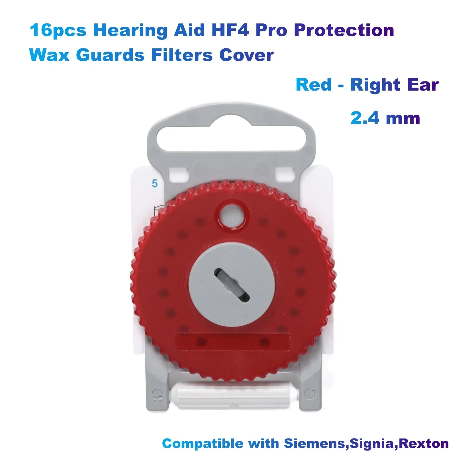 16pcs Hearing Aid HF4 Pro Protection Wax Guards Filters Cover (Red - Right Ear) 2.4mm Compatible with Siemens,Signia,Rexton