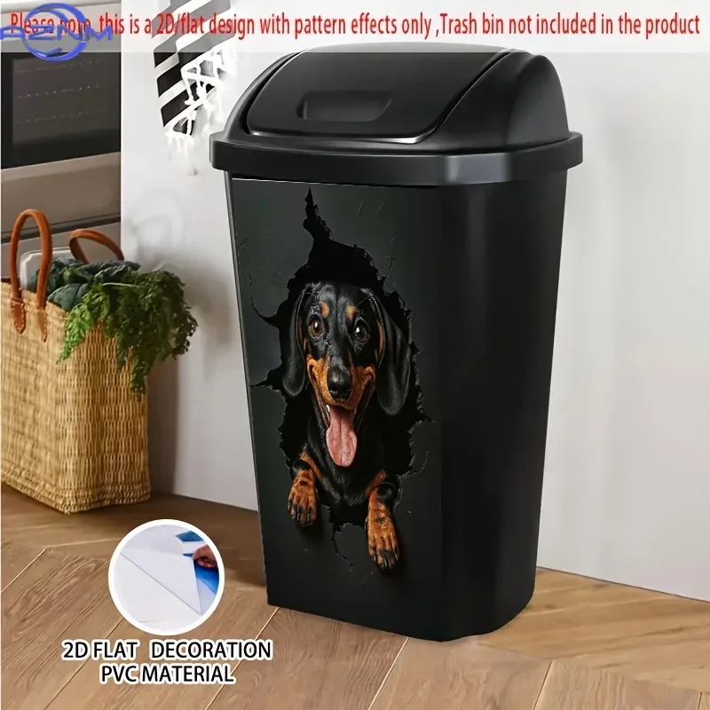 of Dachshund Design Breaking Through a Black Wall, Self-Adhesive Dustbin Stickers That Are Durable And Removable. These PVC De