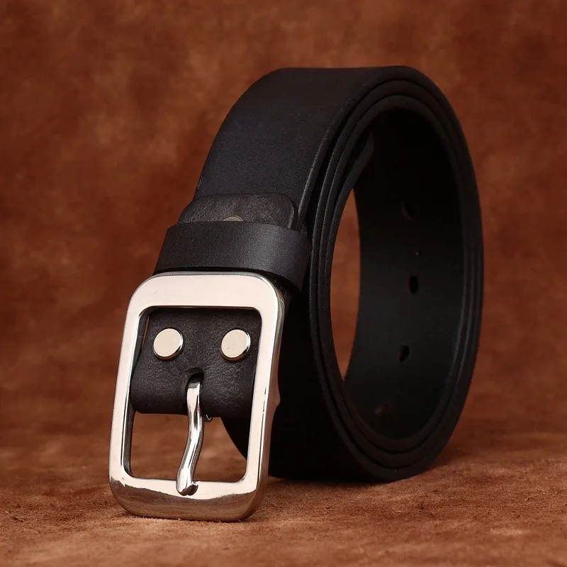 Water-washed matte top layer leather stainless belt for men versatile casual
