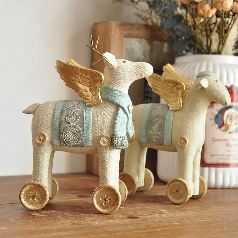 

Rural Lovely Deer and Lamb Angel Cute Animal Figurines Outdoorl Garden Terrace Fun Decorations Gifts