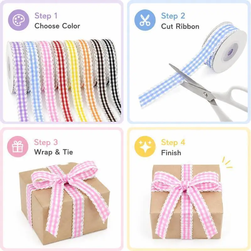 10 Yards/Rolle 10mm Karierte Bänder Ripsband Geschenkverpackung Polyesterband Handgemachte DIY-Schleife Hochzeit Party Heimdekoration – Detail 4