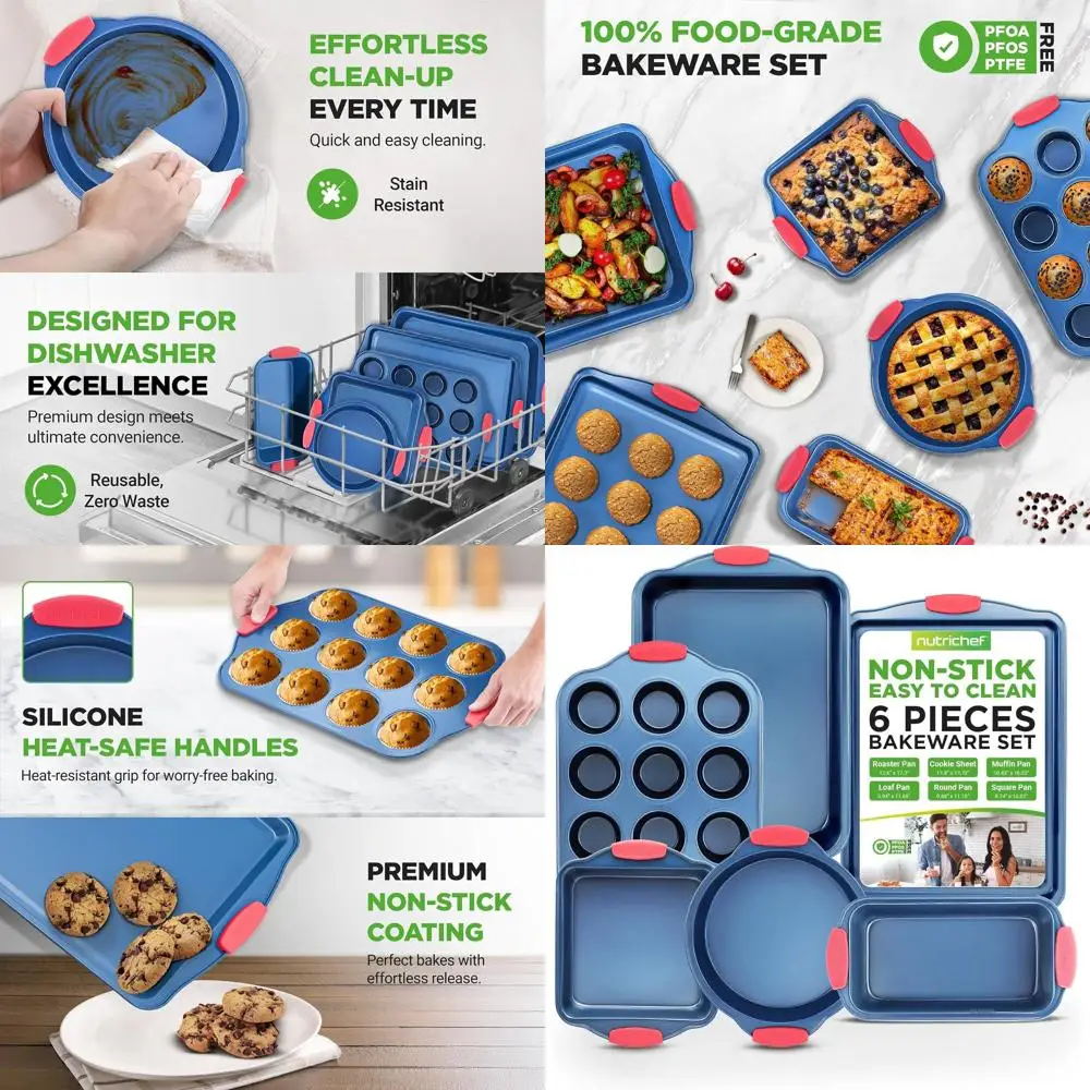 

Набор форм для выпечки из 6 предметов с антипригарным покрытием и силиконовыми ручками, синим покрытием, устойчивым к пятнам для выпечки тортов, маффинов и печенья