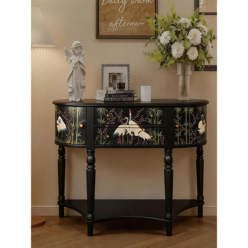 Medieval entrance table French retro entrance table Entry foyer semicircular against the wall Living room side cabinet storage