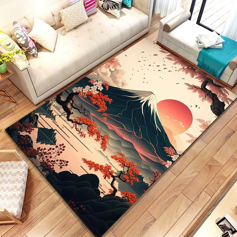 Japanese Cherry Blossom Mount Fuji 3D Large Area Kids Carpet for Home Living Room Child Rugs Bedroom Sofa Doormat Floor Mat Gift