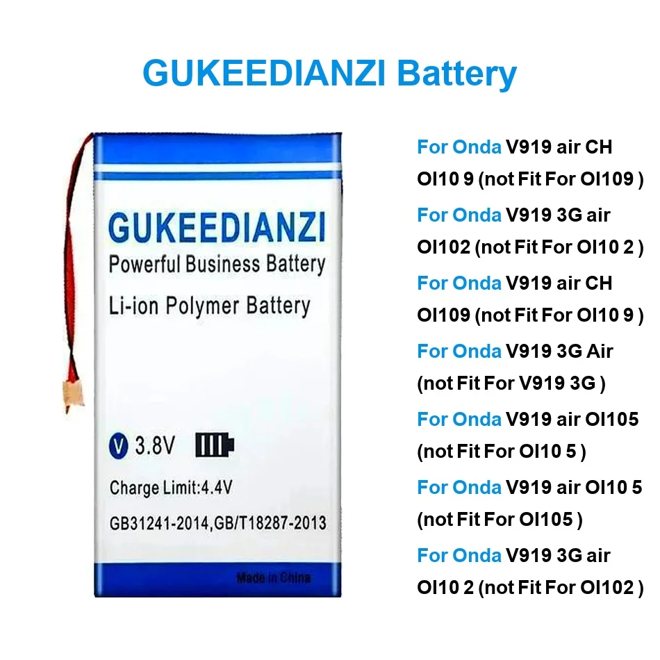 

Tablet Battery Safe 12300-12500mAh For Onda V919 3G Air CH OI102 OI105 9 OI10 2 5 9 Not Fit