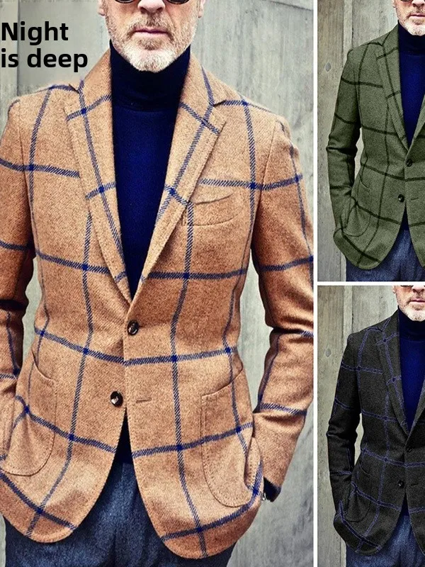 

Повседневный клетчатый многоцветный мужской костюм Jaet Busin Gentleman Sle Long Sve однобортное повседневное пальто с двумя пуговицами