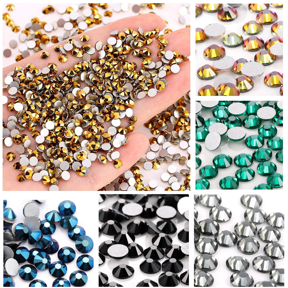 All Sizes Crystal AB Non-Hotfix Rhinestones, Glass Strass Iron On for Nail Art, Sewing, and Fabric Decoration Stones