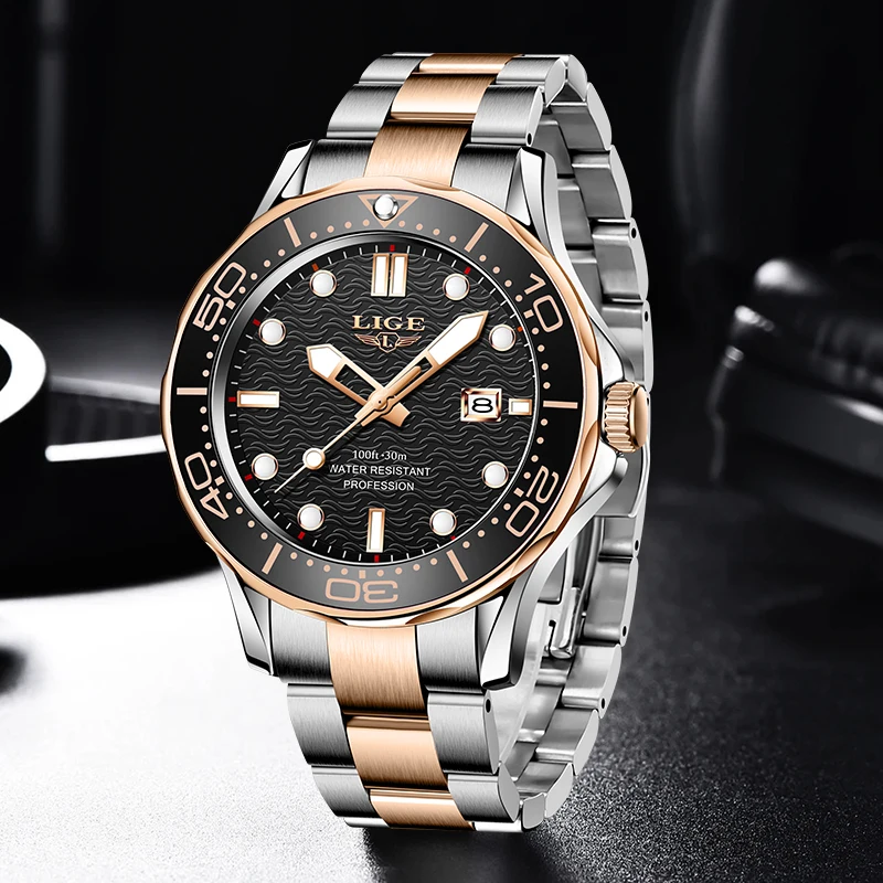 

LIGE Man Watch Business Fashion Luxury Stainless Steel Casual Sports Auto Date Waterproof Luminous Simple Quartz Watches for Men