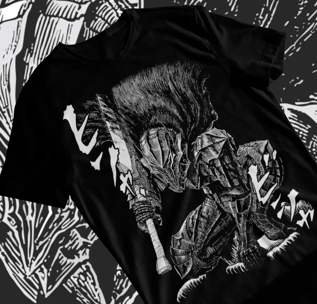 

Berserk T-shirt Manga Strip Guts Berserker Armour Anime Black Shirt Soft Tee