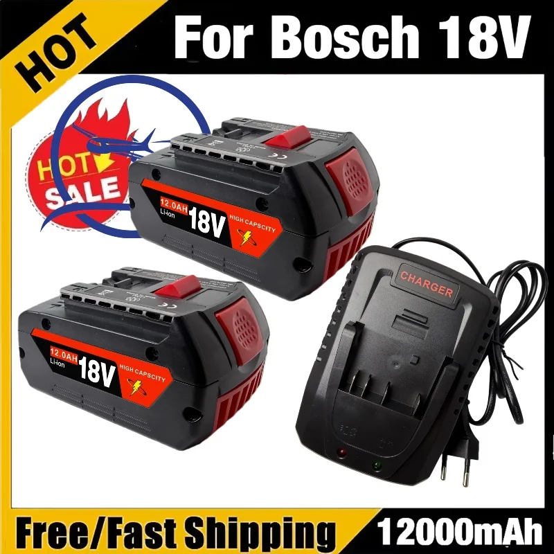 

For Bosch professional 18V 12.0AH Li-ion battery BAT610G+AL1820CV replacement with LED & for Bosch quick charger 14.4V-18V 18650