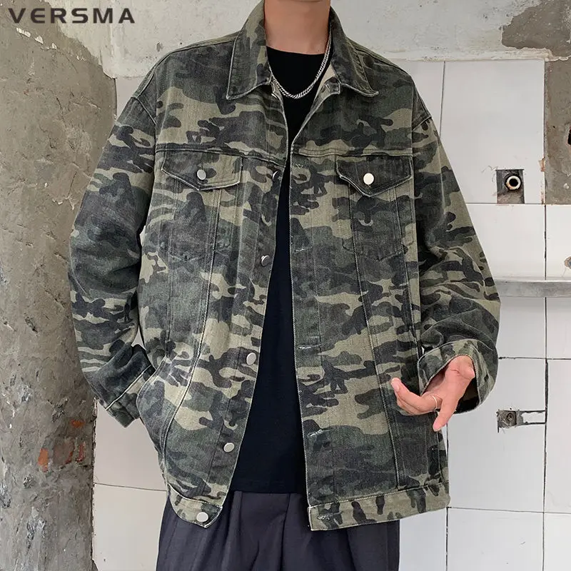 

VERSMA Korean Casual Vintage Denim Shirt Men Camisa Chemise Autumn Camouflage Oversized Jean Denim Jackets Women Dropshipping