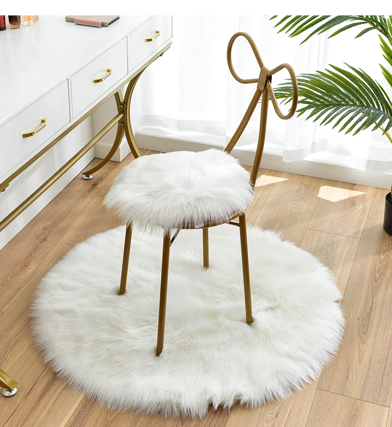 Soft Fluffy Fur Carpet Round Hairy Pink Rug Bedroom Floor Carpet for Living Room Sofa Chair Cushion Furry Kids Children Room Mat