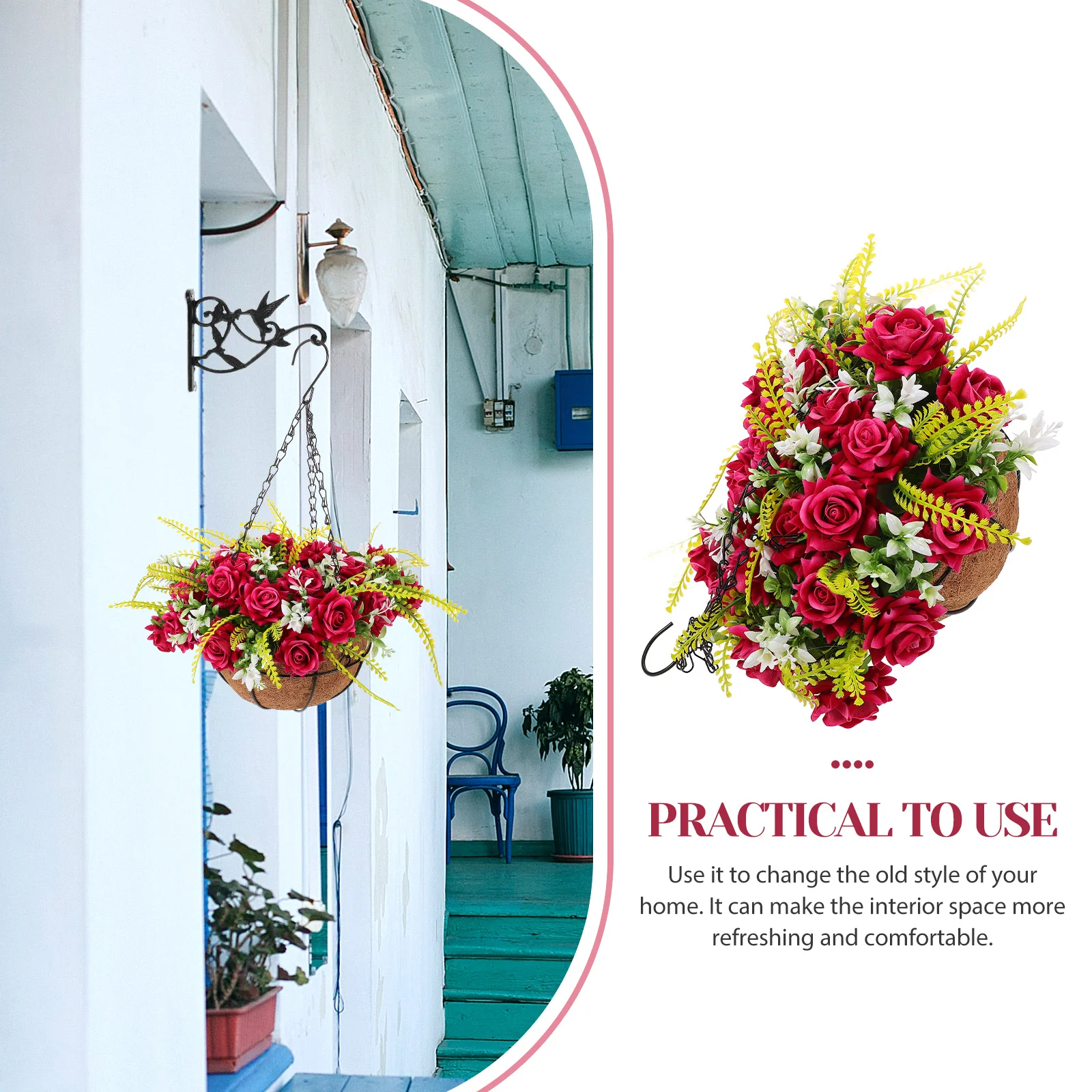 

Coconut Palm Baskets Artificial Orchid Decor for Home Garden Indoor Outdoor Fake Flowers Faux Hanging Baskets Simulation