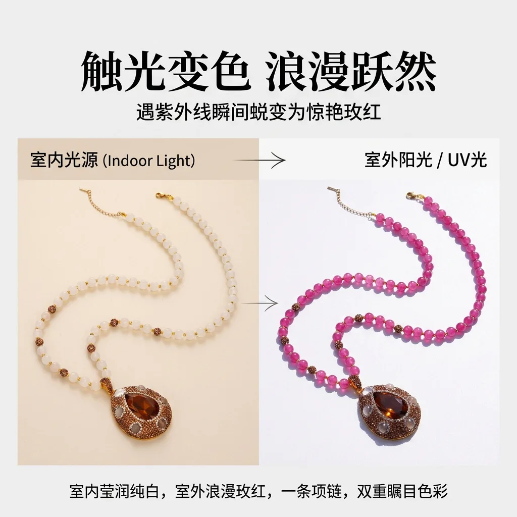 Color Changing Sultanite Crystal Pearl Beaded Necklace Rhinestone Teardrop Pendant Elegant Luxury Jewelry For Women Daily Wear