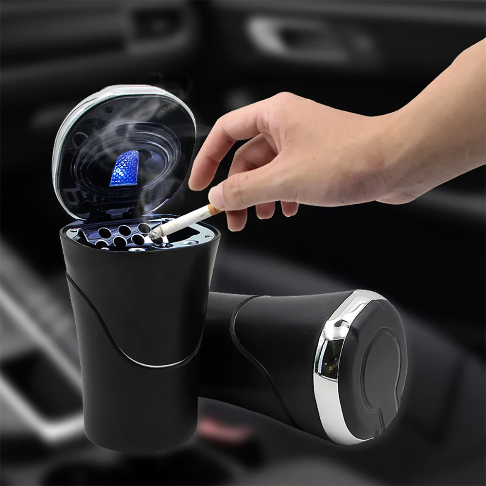 Car Ashtray Large Capacity Car Ashtray Smokeless Detachable Stainless Steel Car Ashtray With Lid Blue Led Light And For Most Car
