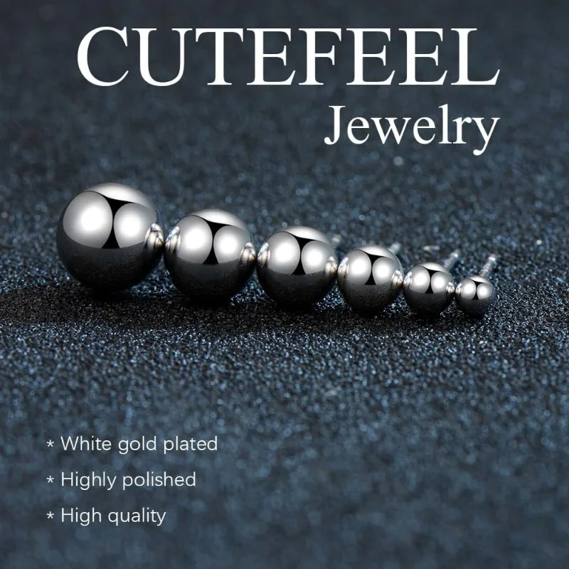 18K الذهب الأبيض مطلي فضة الكرة وأقراط للنساء الفتيات 3-5 مللي متر بسيطة مصقول الكرة ترصيع مجوهرات هيبوالرجينيك #5