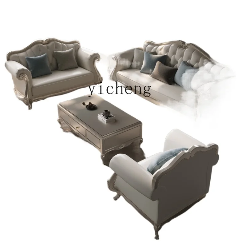 

ZK leather sofa combination light luxury villa living room solid wood high-end furniture first layer cowhide home accessories