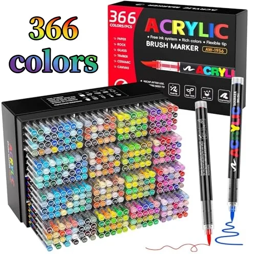 366 Colors Straight Liquid Acrylic Art Markers, Vivid Pigment, Paint Pens for Students, Artists & Hand-Painting Projects