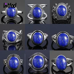925 Sterling Silver Natural Big Oval Natural Lapis Lazuli Ring for Women Men Gift Vintage Large Ring Fashion Fine Jewelry
