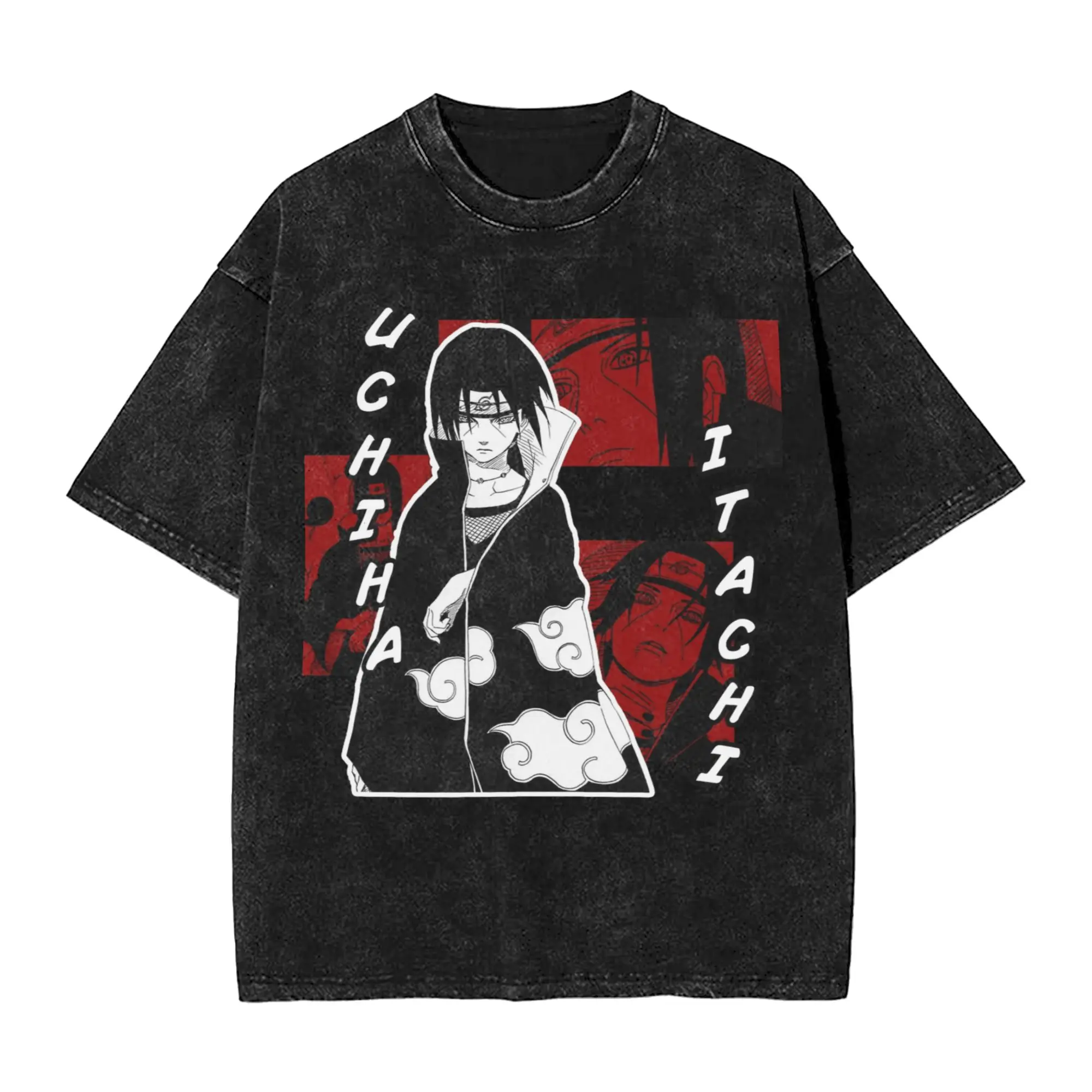 UCHIHA ITACHI FANART Narutoes Anime T Shirt Hip Hop Washed High Street T-Shirt Vintage for Men Tops Streetwear Printed Tops Tees