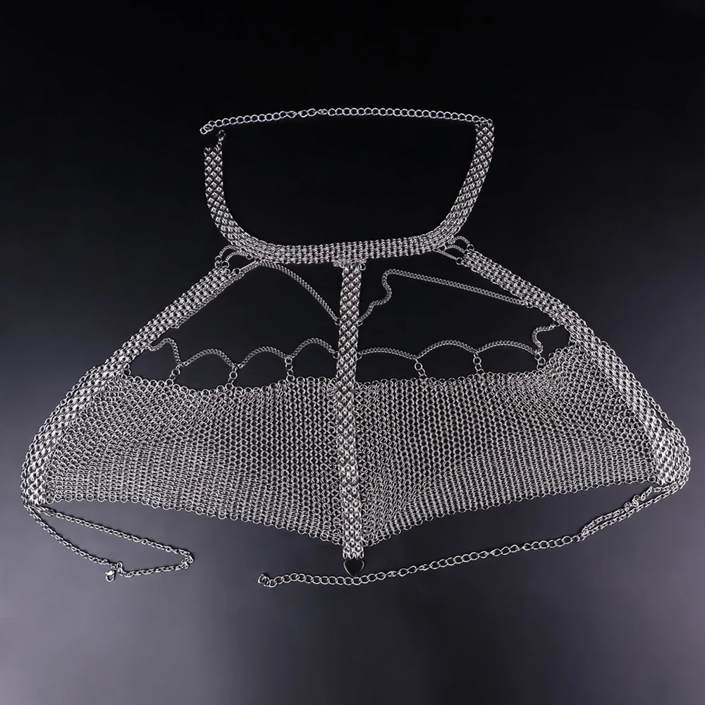 FAAK Stainless Steel Chain Necklace Bikini Bra Chest Chains Metal Mesh Underwear Sex Toys For women Couple Flirting
