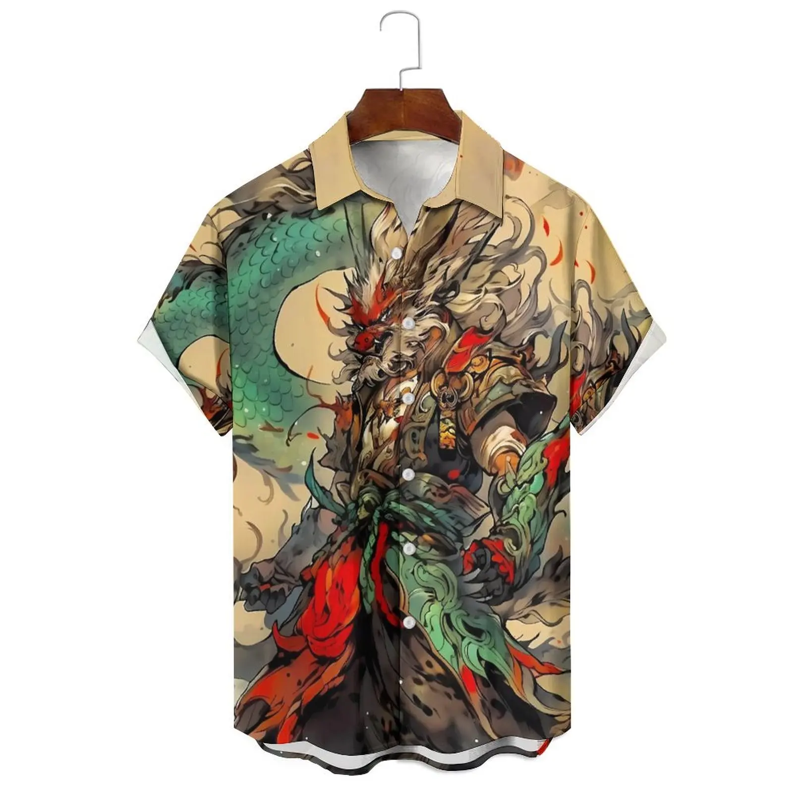 

Summer Men's Fashion Loose Multi-Color Chinese Elements Illustration Simple Casual Trend Single-Breasted Short-Sleeved Shirt