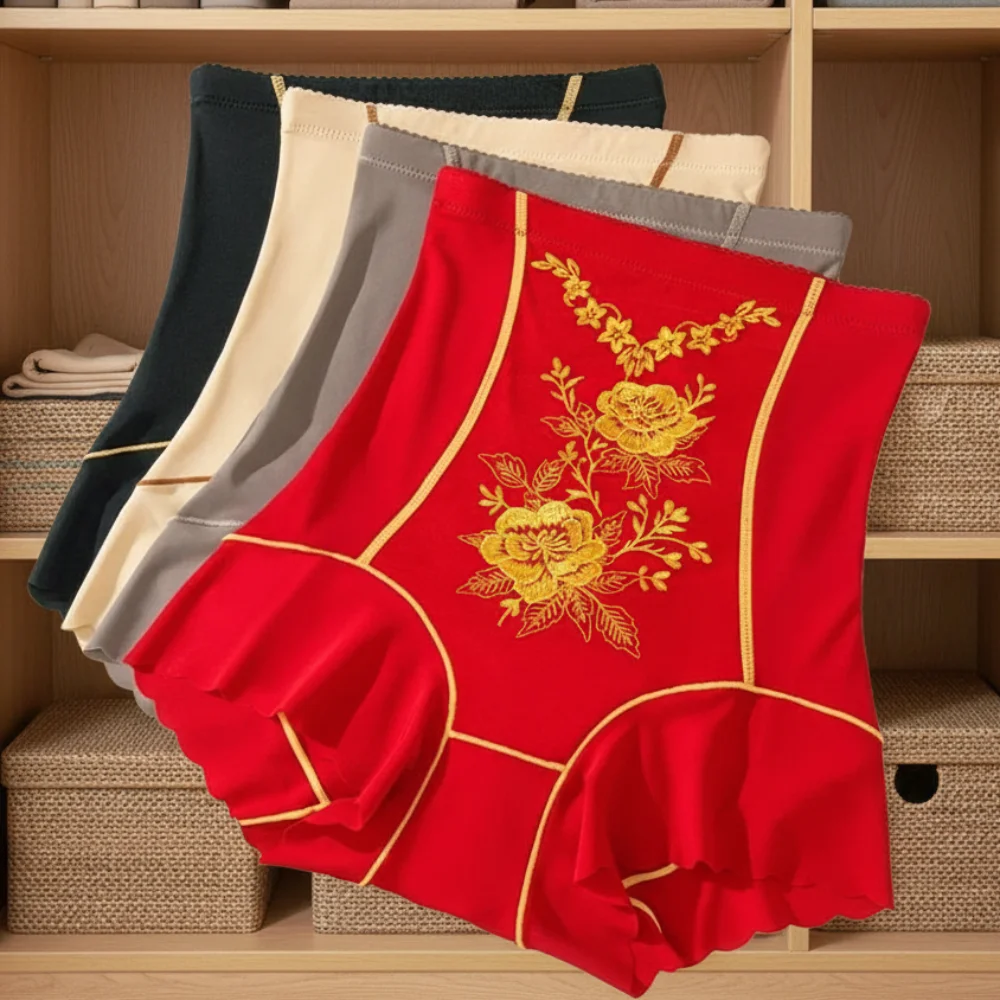 High Waist Postpartum Body Shaper Embroidery Flower Butt Lifter Briefs Floral Panties Seamless Underpants Shapewear For Women
