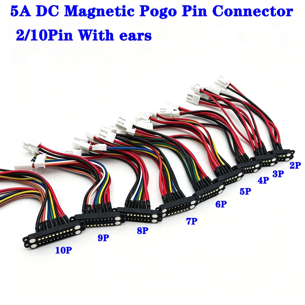 5A DC Magnetic Pogo Pin Connector 2P 3 4 5 6 7 8 9 10P Male Female With Ears XH2.54 VH 3.96 Terminal Spring Loaded Power Socket