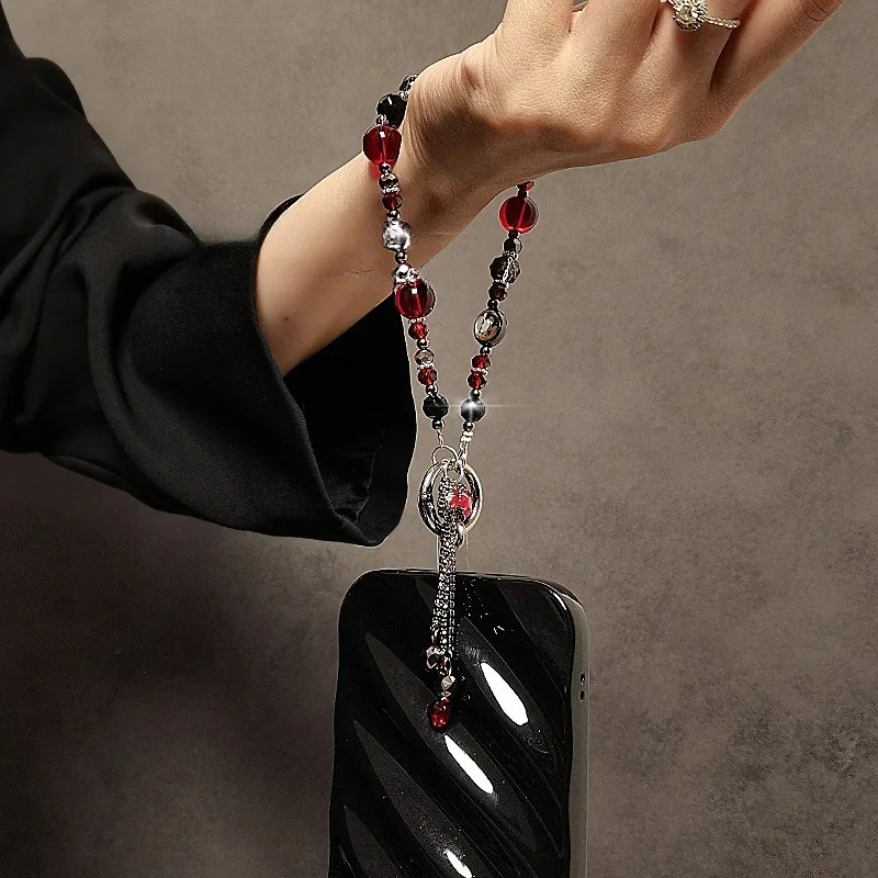 Motyl frędzel Rhinestone Ball telefon krótki kryształowy pasek na smycz łańcuszek z wisiorem Anti-Lost lina ręczna modny łańcuszek na rękę
