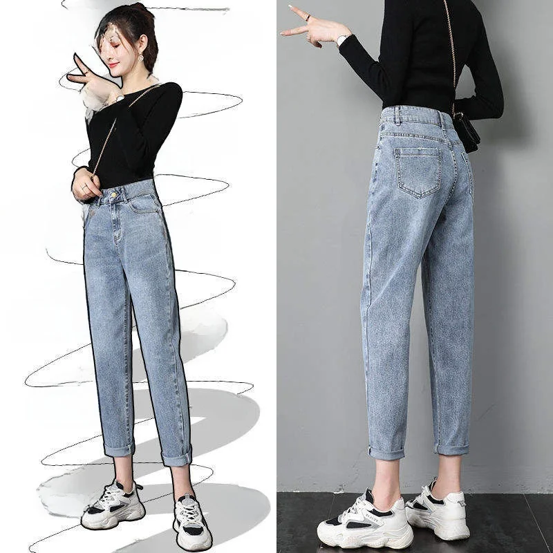 

High Waist Loose Women's Jeans Casual Sle Faionable Slimming Effect Tall Illusion Harlan Dad Pants Autumn Straight Leg Ni...