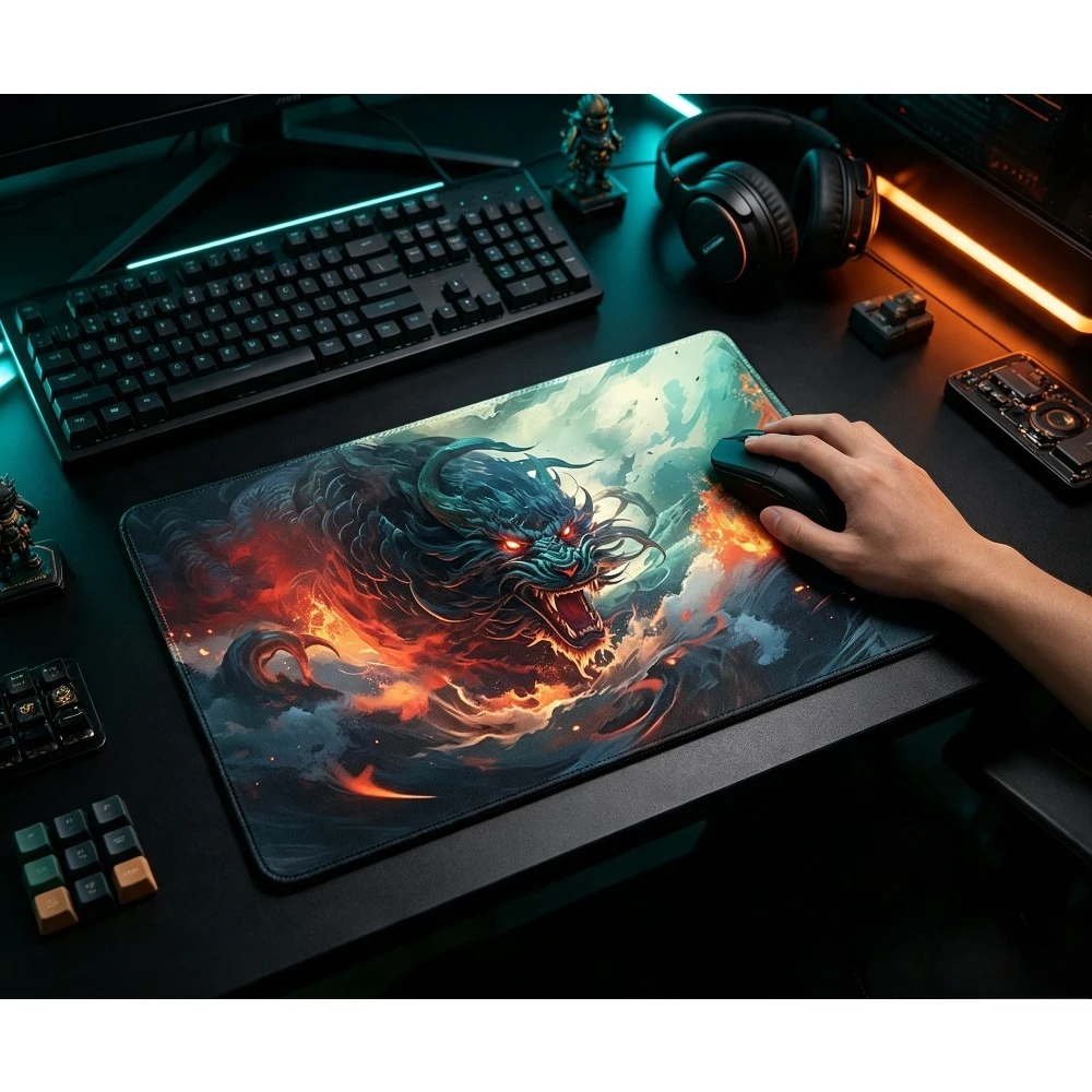 Fantasy Creature Pattern Play Mat Durable Office Deskpad Parties Gathering Card Game Mat Non-slip Keyboard PC Gaming Mouse Pad