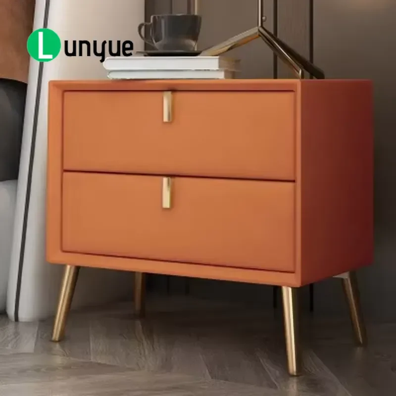 Large Storage Space 2 Drawers Wooden Bedside Table Gray Nightstand For Bedroom Furniture Factory Wholesale Home Decor