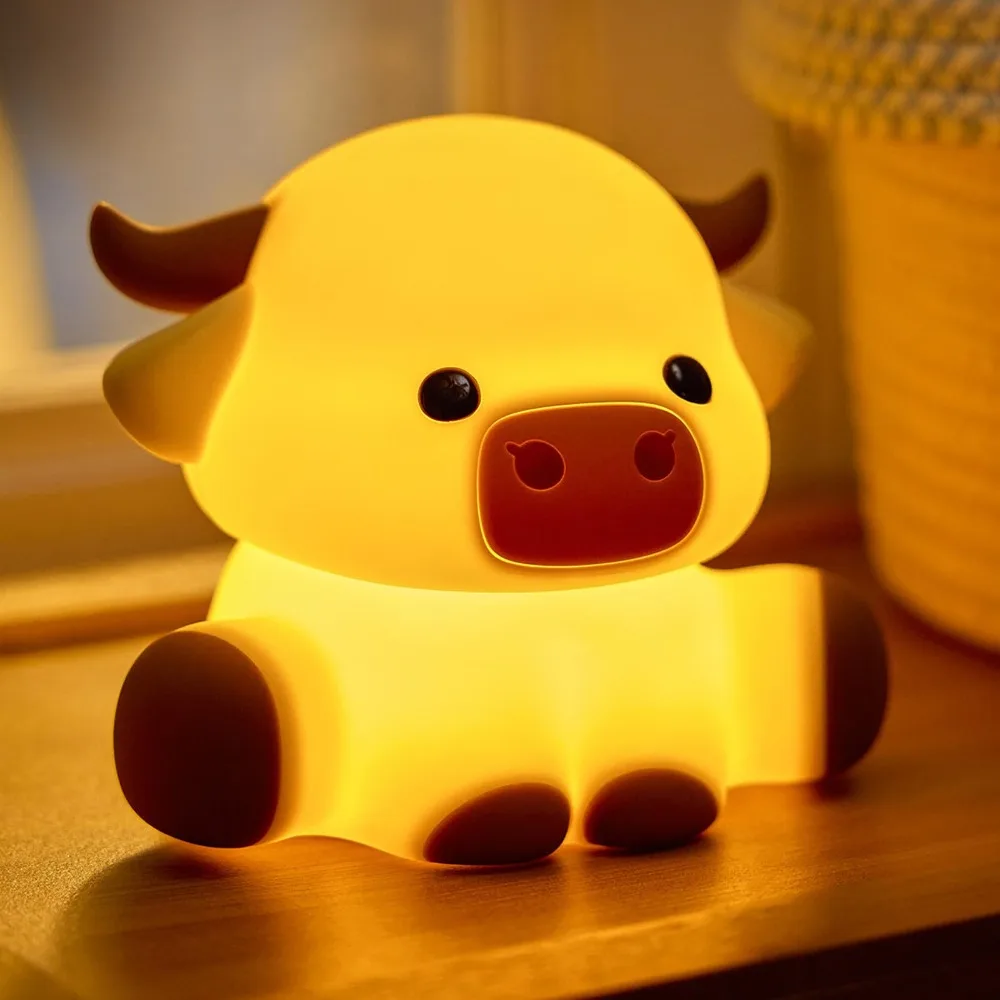 

Dimmable Highland Cow Night Light Touch Sensor Rechargeable Squishy Silicone Lamp Soft Glow 3rd Gear Animal Lamp Nursery Bedroom