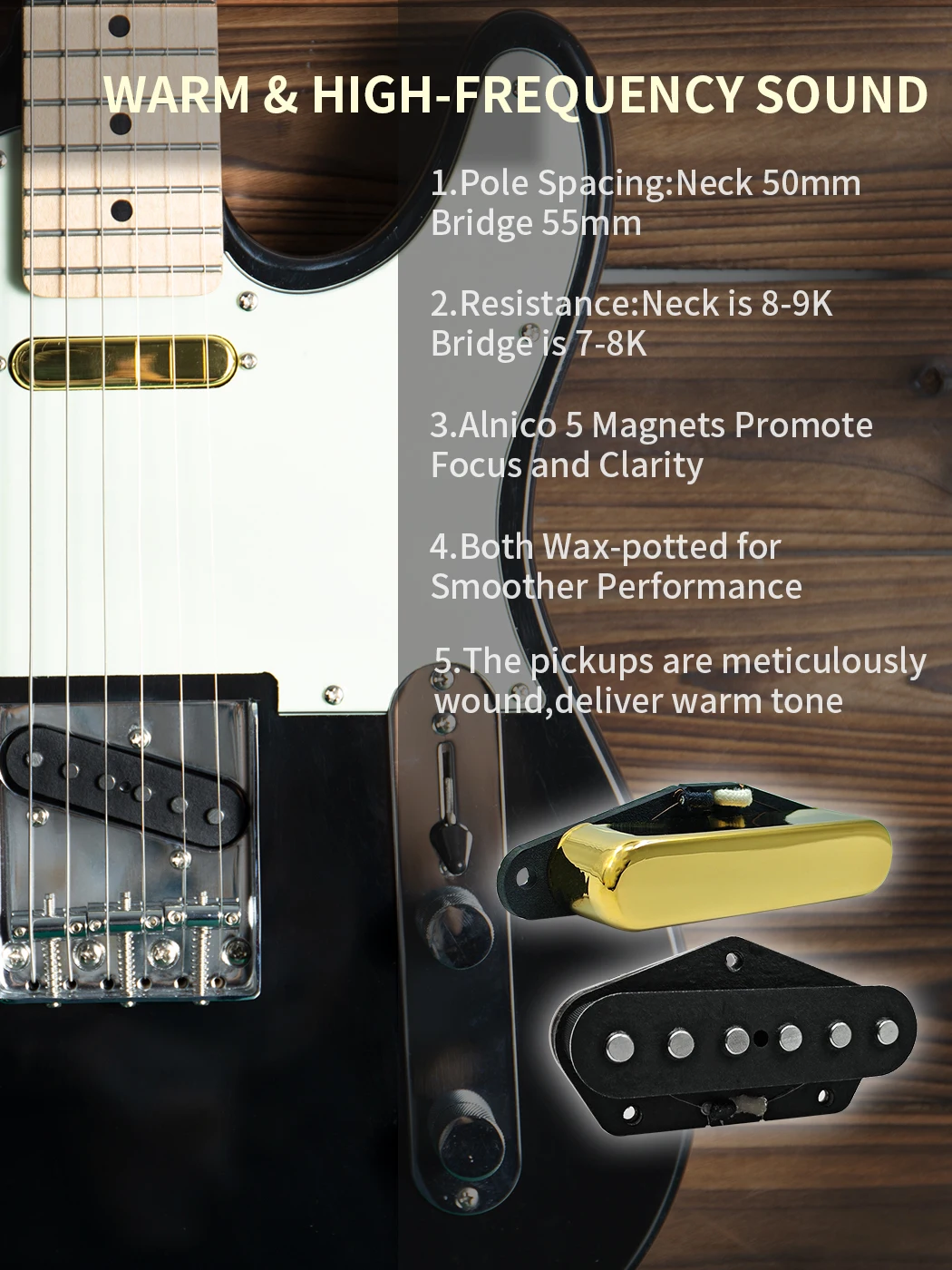 PHRILAM  Alnico5 Fiber bobbin Noiseless Single Coil Guitar Pickups Bridge  /Neck Pickup  Fit Pickups Part