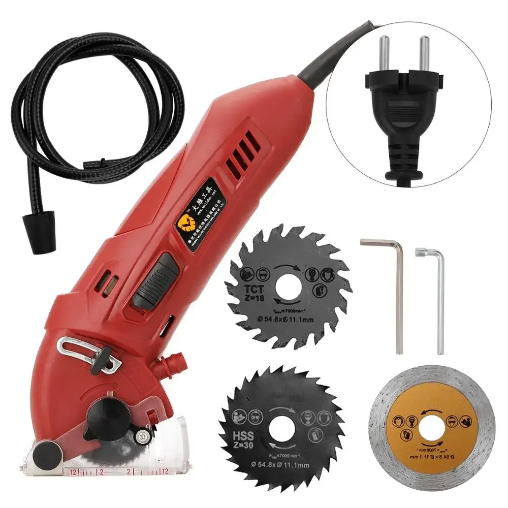 

400W Multifunctional Mini Electric Circular Saw Kit Cutting Machine Set DIY Blades Guide Ruler Woodworking Tool