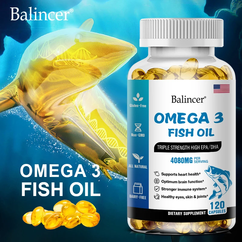 Fish Oil, Dietary Supplement, Omega-3, Supports Heart Health Brain Skin Joints Immune & Eyes, 4080mg, 120 Rapid Release Softgels