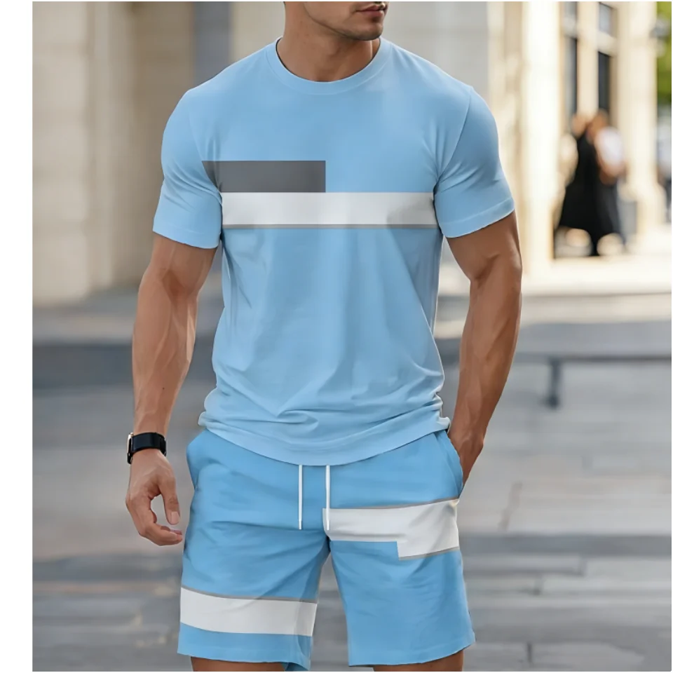 

Summer Casual T-shirt Two-piece Sets 3D Print Short Sleeve Shorts Outfits Light Color 3D Print Men's Clothing Beach Holiday Suit
