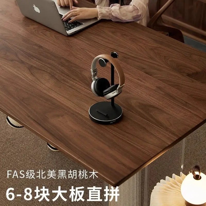 Zwart walnoot acryl hangende massief houten eettafel en stoel combinatie groot bord werkbank wabi zandwind home Nordic s