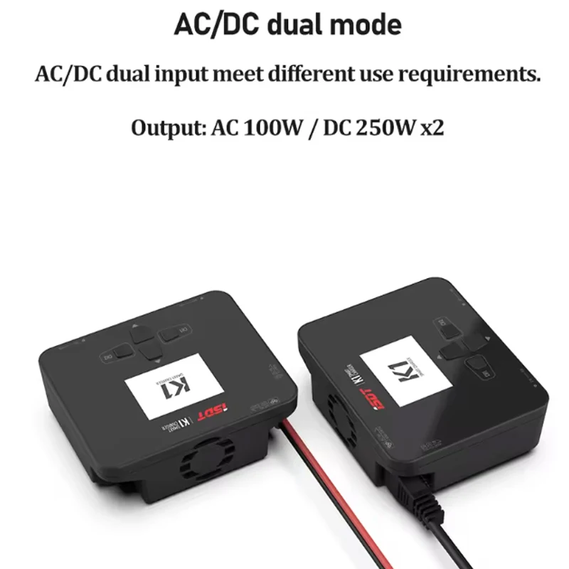 

Зарядное устройство ISDT K1 с двумя каналами для LiPo аккумуляторов, AC 100W DC 2x250W 10A, интеллектуальное зарядное устройство для RC LiPo, NiMH, Pb батарей