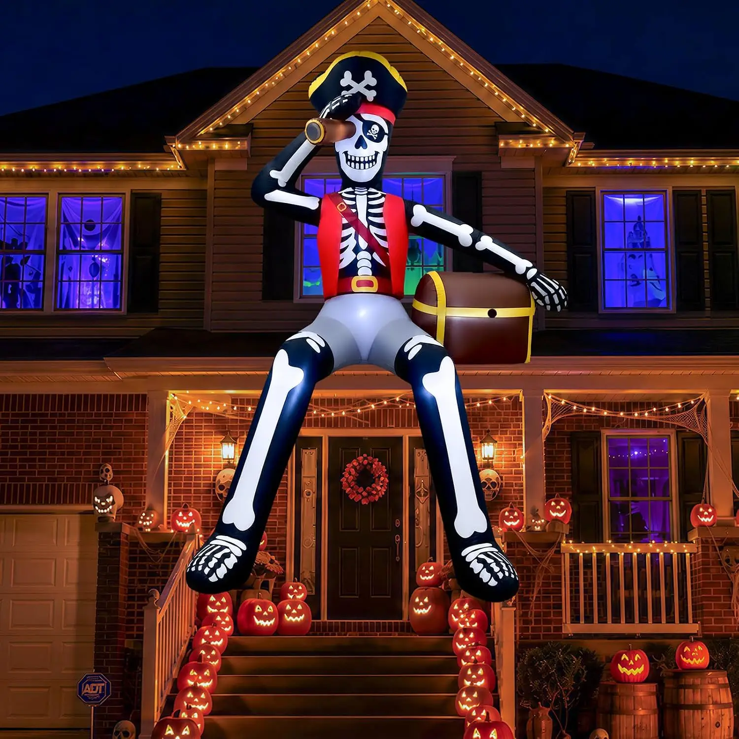 10 FT Halloween Inflatables Giant Pirate Skeleton with Belt Treasure Chest | Creepy Halloween Pirate with Built-in LED, Quick in