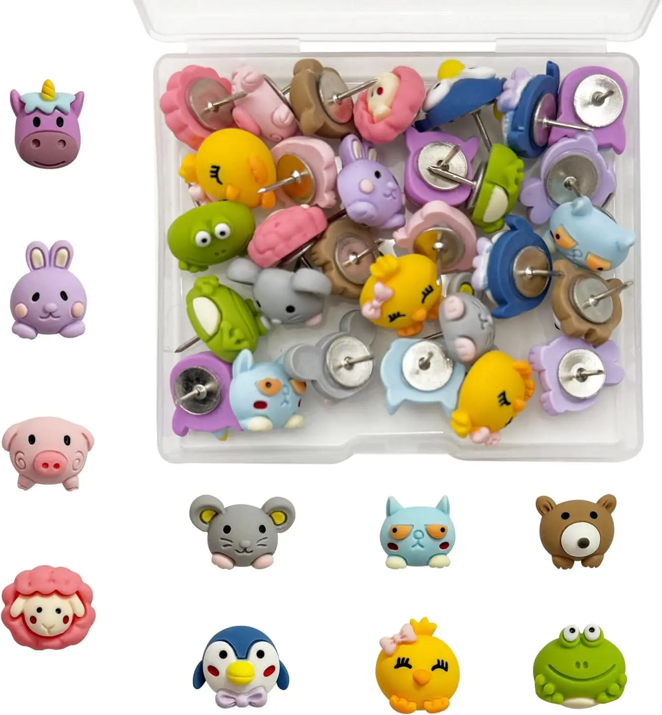 

30 Pcs Animal Push Pins Decorative Thumbtacks for Cork Board, Photo Wall, Map