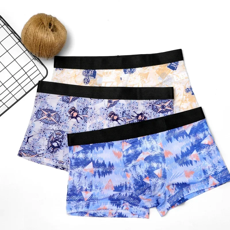 1 قطعة ملابس داخلية للرجال سراويل الملاكم الحرير الجليد رقيقة جدا الصيف تنفس شخصية الاتجاه ساو الملاكمين الصيف