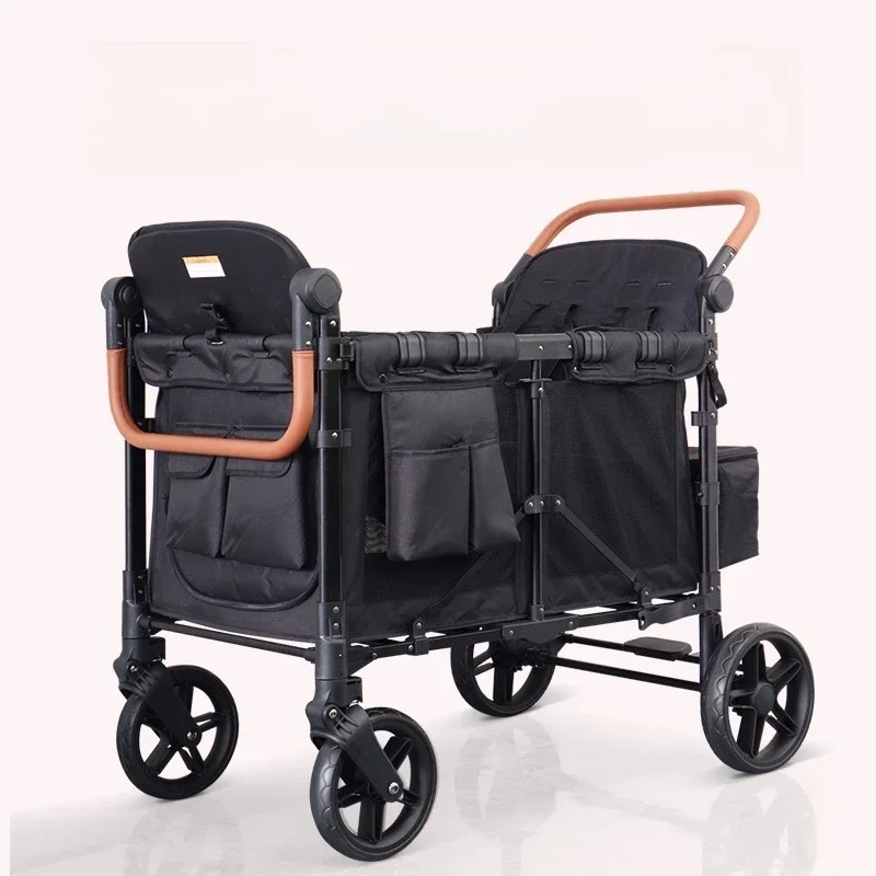 

Twin Baby Double Stroller Foldable Camping Wagon One Click Sit and Lie Four Seat Outdoor Kids Pushchair Travel Baby Cart Style