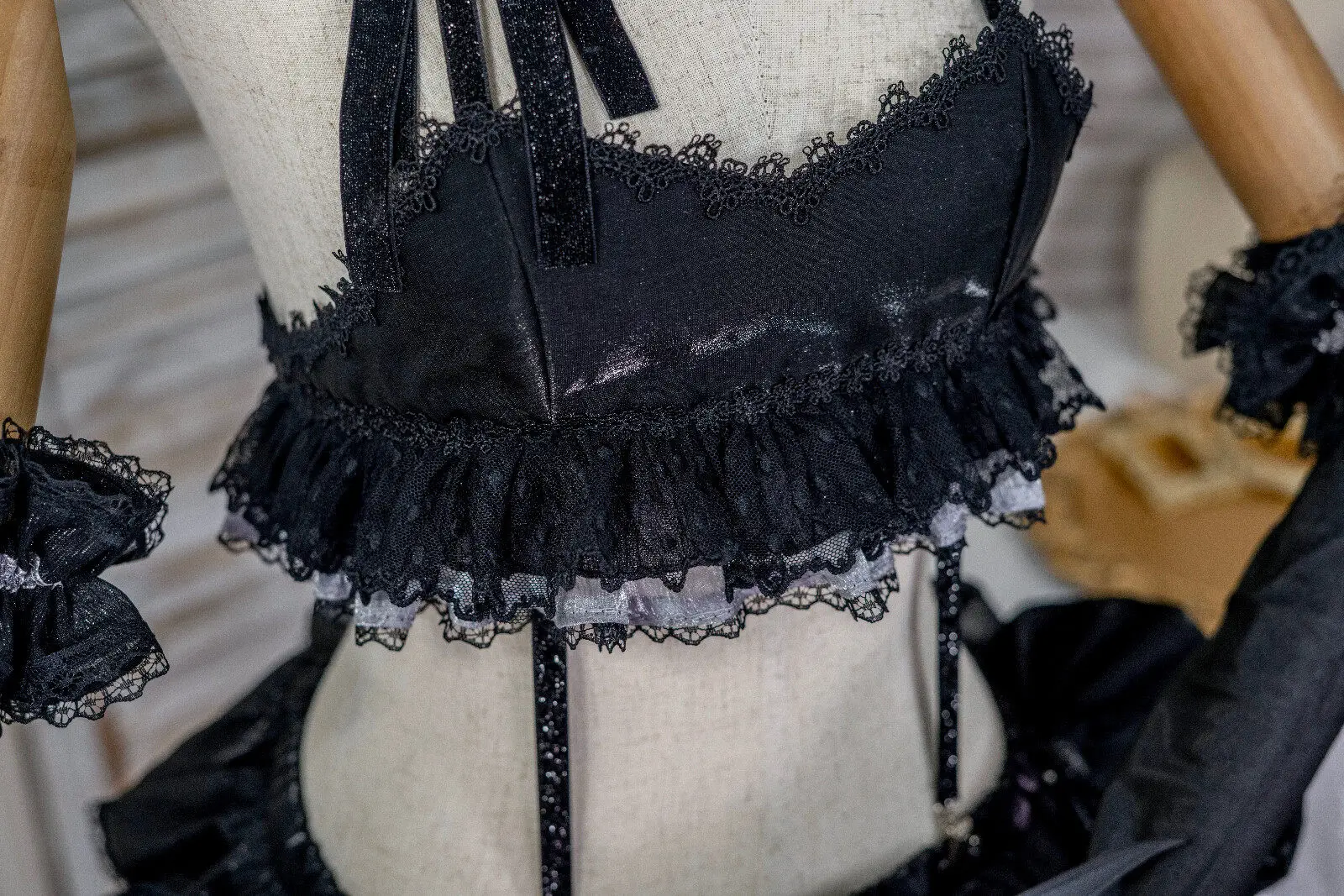 Choco Yuume Yukimura Chieri Cosplay Costume Custom Little Devil Lolita Outfit for Women Anime Illustration Black Lace Set - view 2