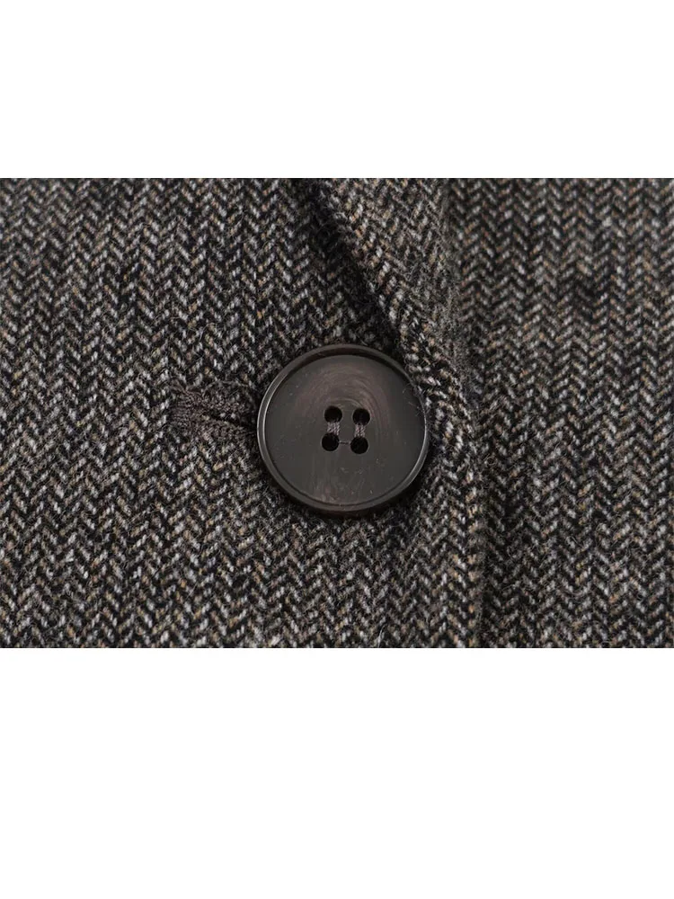 HH Donna New Fashion Versatile Giacca a maniche lunghe in lana a spina di pesce con risvolto Giacca allentata casual da pendolarismo femminile High Street Mujer