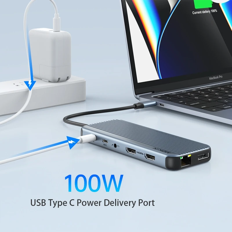 Imagem -04 - Estação de Acoplamento Usb c Mokin 12 em 8k 12bit Hdmi Duplo dp Usb c a 3.1 Rj45 sd tf Áudio pd 100w para Mac Ipad e Laptop