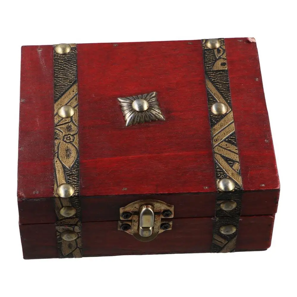 Lightweight Wood Treasure Chest Antique Style Large Capacity Storage Box with Lock Bracelet