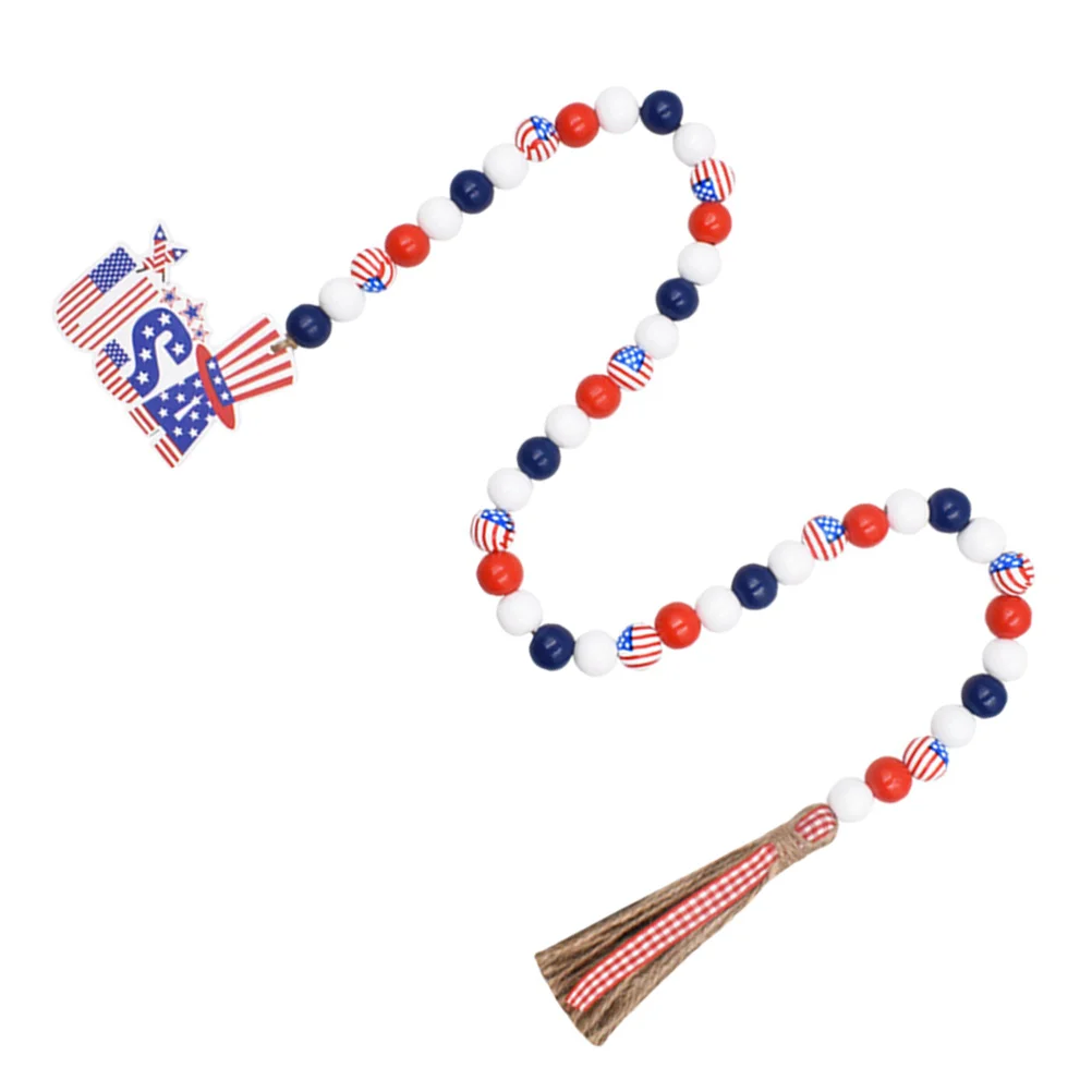 

Wooden Bead Patriotic Decor Independence Day Hanging Home Decorations Tassel Independence Day Wood Bead Garland Beaded Wooden
