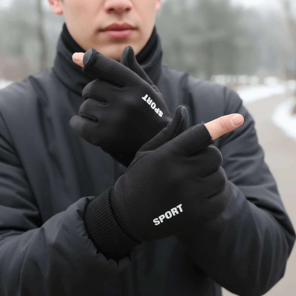 Soft Touchscreen Faux Suede Gloves Solid Color Thickened Men Flip-Tops Gloves Warm Windproof Full Fingers Mittens Hiking